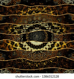 Seamless background pattern. Mosaic art pattern of wavy shapes. Vector image.