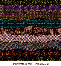 Seamless background pattern. Mosaic art pattern of wavy shapes. Vector image.