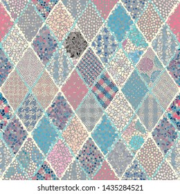 Seamless background pattern. Mosaic art pattern of rhombuses of different tile textures.