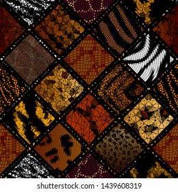 Seamless background pattern. Mosaic art pattern of rhombuses of different tile textures.
