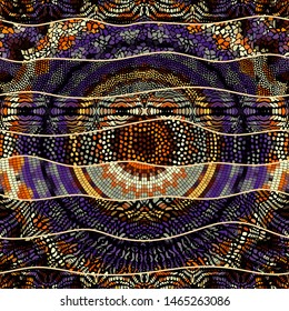 Seamless background pattern. Mosaic art pattern of wavy shapes. Vector image.