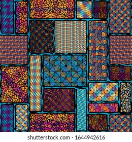 Seamless background pattern. Mosaic art pattern in block design style. Vector image.