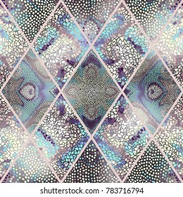 Seamless background pattern. Mosaic art pattern of rhombuses of different tile textures.
