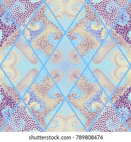 Seamless background pattern. Mosaic art pattern of rhombuses of different tile textures.