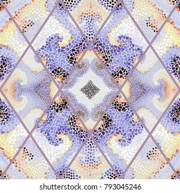 Seamless background pattern. Mosaic art pattern of rhombuses of different tile textures.