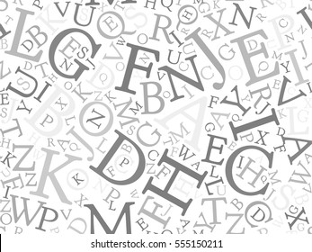 Seamless background pattern mosaic of grey letters on white background. Simple flat vector illustration.