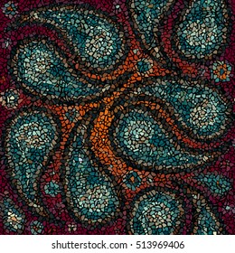 Seamless background pattern. Mosaic tile ornament pattern.