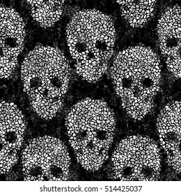 Seamless background pattern. Mosaic tile ornament pattern with skulls.