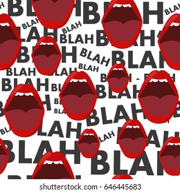 Seamless background pattern with the mouth and gossip blah blah blah. Vector illustration