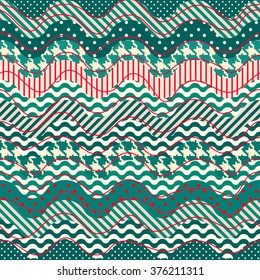 Seamless background pattern. Nautical patchwork with a waves.