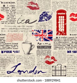 Seamless background pattern. Newspaper "London"