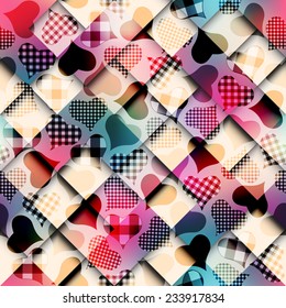 Seamless background pattern. Original hearts pattern on geometric style.