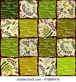 Seamless background pattern. Background with the original lettering Organic and Natural