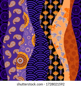 Seamless background pattern. Ormanetal pattern in patchwork style. Vector image