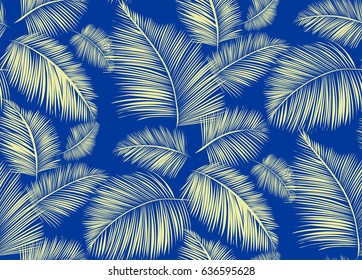 Seamless background pattern with palm leaves. Tropical plants silhouettes , vector illustration.