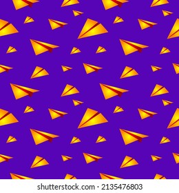 Seamless background pattern. Paper children's planes on a dark purple background. Modern textile background, gift paper packaging, design concept. Vector illustration.
