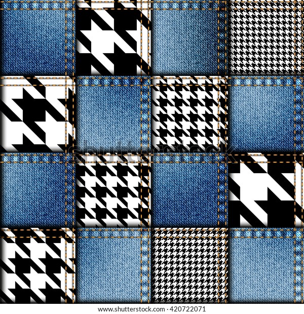 Seamless Background Pattern Patchwork Denim Fabric Stock Vector ...