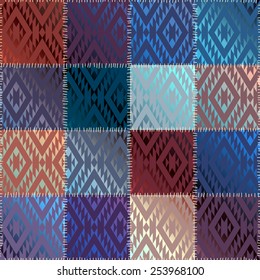 Seamless background pattern. Patchwork with geometric ornament and satin effect.