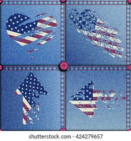 Seamless background pattern. Patchwork with grunge elements of American flag.