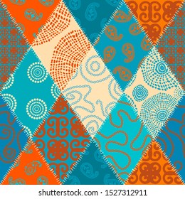 Seamless background pattern. Patchwork pattern in indian style. Vector image