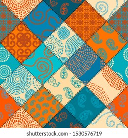 Seamless background pattern. Patchwork pattern in indian style. Vector image