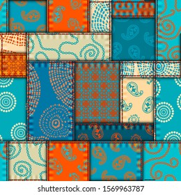 Seamless background pattern. Patchwork pattern in indian style. Vector image