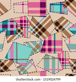 Seamless background pattern. Patchwork pattern with plaid patches. Vector image