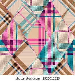 Seamless background pattern. Patchwork pattern with plaid patches. Vector image