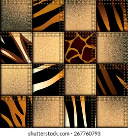 Seamless background pattern. Patchwork in safari style.