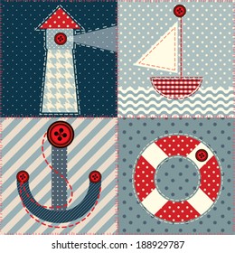 Seamless background pattern. Patchwork squares in a marine style