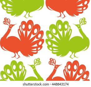 Seamless background pattern with peacocks . Vector illustration hand drawn. Colorful tropical pattern for fabric , wrapping paper. Fantasy birds pattern.