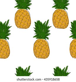 Seamless background pattern with pineapples. Bright fruity vector illustration.