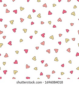 Seamless background pattern with pink hearts. Vector illustration. Valentines Day.