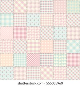 Seamless background pattern. Pink patchwork in a Shabby chick style.