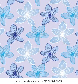 Seamless background pattern of pink Sakura blossom or Japanese flowering cherry symbolic of Spring in a random arrangement square format suitable for textile. EPS 10 vector file included