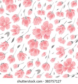 Seamless background pattern - pink Sakura blossom - Japanese flowering cherry - symbol of spring