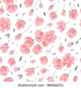 Seamless background pattern - pink Sakura blossom - Japanese flowering cherry - symbol of spring