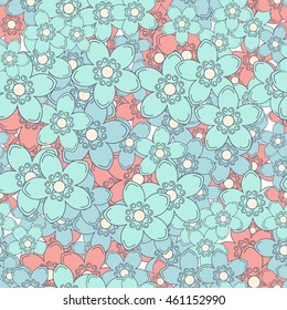 Seamless background pattern of pink Sakura blossom or Japanese flowering cherry symbolic of Spring in a random arrangement