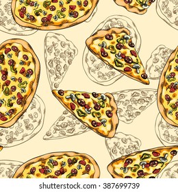 Seamless background with a pattern of pizza