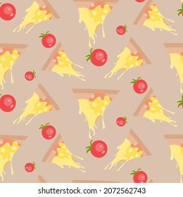 Seamless background with a pattern of pizza ingredients. Vector illustration.