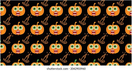 seamless background pattern of of pumpkins with black background for Halloween decoration