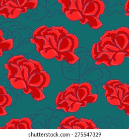 Seamless background with a pattern of red carnations