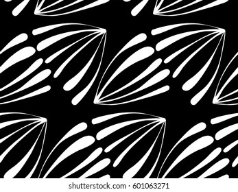 Seamless background pattern in retro style. Wrapping paper, wallpaper, fabric swatch. Black and white vector illustration.
