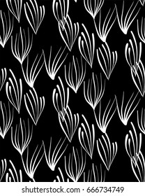 Seamless background pattern in retro style. Wrapping paper, wallpaper, fabric swatch. Black and white vector illustration.
