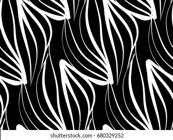 Seamless background pattern in retro style. Wrapping paper, wallpaper, fabric swatch. Black and white vector illustration.