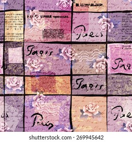 Seamless background pattern. Retro travel pattern with inscriptions of Paris.