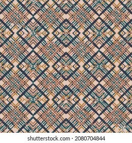 Seamless background pattern with rhombuses. Abstract geometric black, green, brown and yellow square pattern.