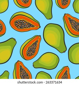 Seamless background with a pattern of ripe delicious sliced papaya
