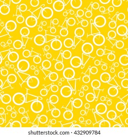 Seamless background pattern with road bikes. Yellow and white version. Vector.