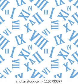 Seamless background pattern with Roman numerals on a white. Vector Illustration